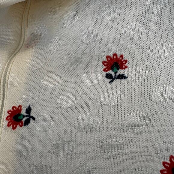 Vintage 1970s Terry Chicago Sleeveless Floral Polka Dot High Neck Blouse Small - Picture 7 of 11